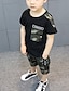 billige Tøjsæt til drenge-Børn Baby Drenge Tøjsæt Dagligdagstøj Sort og hvid Farveblok Patchwork Kortærmet Aktiv Normal Normal Hvid Sort Kakifarvet