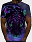 abordables T-Shirts-Hombre Camiseta Camisa Escote Redondo Graphic Animal 3D Morado Manga Corta Estampado Casual Diario Tops Ropa de calle Exagerado / Verano / Verano