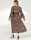 preiswerte Kleider in Übergröße da Donna-Damen Kaftan Kleid Maxikleid Gelb Langarm Leopard Gefaltet Patchwork V-Ausschnitt Freizeit Aufflackern-Hülsen- L XL XXL 3XL 4XL / Übergrössen