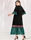 cheap Plus Size Dresses-Women&#039;s A Line Dress Maxi long Dress Green Short Sleeve Blue &amp; White Black &amp; Red Solid Color Color Block Pleated Patchwork V Neck Elegant Casual Flare Cuff Sleeve L XL XXL 3XL 4XL / Plus Size