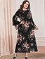cheap Plus Size Dresses-Women&#039;s A Line Dress Maxi long Dress Black Long Sleeve Floral Print Round Neck Casual Vintage Flare Cuff Sleeve Oversized XL XXL 3XL 4XL 5XL / Plus Size