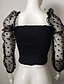 cheap Tops &amp; Blouses-Women&#039;s Blouse Shirt Polka Dot Solid Colored Long Sleeve Mesh Patchwork Off Shoulder Tops Basic Top Black