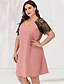 abordables Robes Grandes Tailles  Femme-Femme Robe Trapèze Robe courte courte Rose Claire Manches Courtes Couleur unie Dentelle Patchwork U Profond Sexy Le style mignon L XL XXL 3XL 4XL / Grandes Tailles