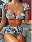 cheap Bikini-Women&#039;s Tankini Swimsuit Print Floral Color Block Rainbow Swimwear Bathing Suits