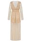 cheap Maxi Dresses-Women&#039;s A-Line Dress Maxi long Dress - Long Sleeve Glitter Shine Stripe Glitter Elegant Scrunch Sleeves Khaki S M XXL