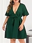 cheap Plus Size Dresses-Women&#039;s A Line Dress Short Mini Dress Green Half Sleeve Solid Color Spring &amp; Summer V Neck Formal Sexy Flare Cuff Sleeve L XL XXL 3XL 4XL / Plus Size