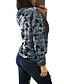 abordables T-shirts-Mujer Camiseta Blusa Camisa camuflaje Manga Larga Estampado Escote en Pico Tops Básico Top básico Gris