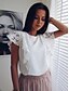 cheap T-Shirts-Women&#039;s Blouse Solid Colored Round Neck Daily Lace Short Sleeve Tops Basic White