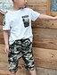 preiswerte Kleidersets für Jungen-Kinder Baby Jungen Kleidungsset Freizeitskleidung Schwarz &amp; Weiß Einfarbig Patchwork Kurzarm Aktiv Standard Standard Weiß Schwarz Khaki