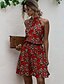 cheap Elegant Dresses-Women&#039;s A Line Dress Short Mini Dress Red Yellow Navy Blue Sleeveless Floral Summer Round Neck Streetwear 2021 S M L XL
