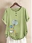 cheap Tops &amp; Blouses-Women&#039;s Blouse Shirt Floral Pattern Flower Button Print Round Neck Basic Tops Cotton Blushing Pink Green