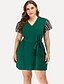 cheap Plus Size Dresses-Women&#039;s A Line Dress Short Mini Dress Green Short Sleeve Striped Solid Color Mesh Patchwork Summer V Neck Casual Streetwear Flare Cuff Sleeve 2021 L XL XXL 3XL 4XL / Plus Size