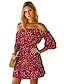 cheap Casual Dresses-Women&#039;s Sheath Dress Short Mini Dress - Short Sleeve Leopard Summer Off Shoulder Elegant Cotton Slim 2020 White Red Khaki S M L XL