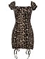 billige Bodycon Kjoler-Dame Wrap-kjole Minikjole Brun Kortermet Leopard Rynket Sommer Båthals Elegant Sexy 2021 XS S M