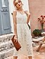 preiswerte Elegantes Damenkleid-Damen Etuikleid Weiß Schwarz Ärmellos Volltonfarbe Sommer V-Ausschnitt Elegant 2021 S M L XL