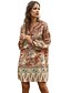 cheap Boho Dresses-Women&#039;s A Line Dress Short Mini Dress Khaki Long Sleeve Print Summer V Neck Casual Boho vacation dresses 2021 S M L XL