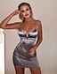 cheap Bodycon Dresses-Women&#039;s Strap Dress Short Mini Dress Silver Black Red Sleeveless Solid Color Summer V Neck Sexy Party Club Slim 2021 S M L