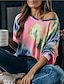 billige T-shirts-Dame T-shirt Geometrisk Batikfarvet Langærmet Rund hals Toppe Regnbue