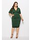 cheap Plus Size Dresses-Women&#039;s Wrap Dress Midi Dress Black Fuchsia Green Royal Blue Half Sleeve Solid Color Ruched Summer V Neck Elegant Formal Flare Cuff Sleeve 2021 L XL XXL 3XL 4XL / Plus Size