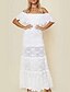 abordables Robes Bohêmes-Femme Robe Trapèze Blanche Manches courtes Couleur unie Epaules Dénudées S M L XL