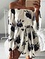cheap Casual Dresses-Women&#039;s Maxi long Dress A Line Dress Black White 3/4 Length Sleeve Cold Shoulder Print Off Shoulder Spring Summer Personalized Hot Sexy 2021 S M L XL