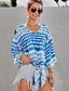 baratos Tops &amp; Blouses-Mulheres Camisa Social Floral Atado Estampado Manga Longa Diário Blusas Branco Azul