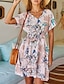 cheap Boho Dresses-Women&#039;s Shirt Dress Knee Length Dress Short Sleeve Floral Summer Casual 2021 Blue Blushing Pink Beige S M L XL