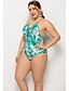 cheap Plus Size Swimwear-Women&#039;s Swimwear One Piece Monokini Plus Size Swimsuit Floral Tropical Lace up Green Bathing Suits