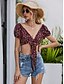 cheap Tops &amp; Blouses-Women&#039;s Blouse Shirt Floral Flower Lace up Off Shoulder Tops Sexy Basic Top Red