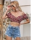 abordables Tops &amp; Blouses-Mujer Blusa Camisa Floral Flor Acordonado Hombros Caídos Tops Sensual Top básico Rojo