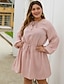 preiswerte Kleider in Übergröße da Donna-Damen Hemdkleid Minikleid Langarm Volltonfarbe Sommer Freizeit 2021 Rosa XL XXL 3XL 4XL