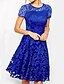 preiswerte Elegantes Damenkleid-Damen A-Linie Kleid Knielanges Kleid - Kurzarm Solide Blumen Spitze Übergrössen Elegant Weiß Schwarz Blau Rote S M L XL XXL 3XL 4XL 5XL