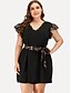 cheap Plus Size Dresses-Women&#039;s A Line Dress Short Mini Dress Black Blushing Pink Navy Blue Short Sleeve Solid Color Leopard Patchwork Summer V Neck Elegant Casual 2021 L XL XXL 3XL 4XL / Plus Size