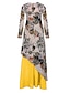 billige Maxi-kjoler-Dame Swing Kjole Maxi lang kjole Gul Langærmet Farveblok V-hals Varm M L XL XXL 3XL 4XL 5XL / Plusstørrelser / Plusstørrelser