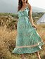 billige Boheme-inspirerede kjoler-Dame Stroppekjole Maxi lang kjole Grøn Orange Blå Beige Lyseblå Uden ærmer Geometrisk Tynd S M L XL