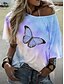 economico T-shirts-Per donna maglietta Colorato a macchie Animali Rotonda Top Blu Viola Rosso