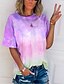 abordables T-shirts-Femme du quotidien Tie Dye Manches Courtes Casual Col Rond Vert Bleu Violet Standard US4 / UK8 / EU36 / 3D effet