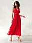billige Elegant kjole-Dame Swing Kjole Maxi lang kjole Blå Rød Uden ærmer Helfarve Sommer V-hals Elegant 2021 XS S M L XL