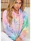 billige Hættetrøjer &amp; Sweatshirts-Dame Hattetrøje bluse Snørelukning Basale Regnbue Batikfarvet Afslappet Hætte