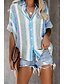 cheap Tops &amp; Blouses-Women&#039;s Blouse Shirt Striped Patchwork Print Shirt Collar Tops Basic Top White Orange Light Blue