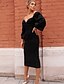 cheap Elegant Dresses-Women&#039;s Wrap Dress Midi Dress Black Yellow Wine Royal Blue Long Sleeve Letter Ruched Fall Summer Boat Neck Elegant Formal Puff Sleeve 2021 XS S M