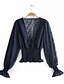 cheap Tops &amp; Blouses-Women&#039;s Blouse Shirt Solid Colored Long Sleeve V Neck Tops Basic Top Dusty Blue