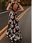 cheap Boho Dresses-Women&#039;s A Line Dress White Black Sleeveless Floral Summer V Neck Elegant Casual 2021 S M L XL