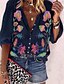 cheap Tops &amp; Blouses-Women&#039;s Shirt Floral Shirt Collar Daily Vintage Style Long Sleeve Tops Vintage Boho Blue