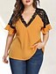cheap Plus Size Tops-Women&#039;s Blouse Solid Colored Plus Size Lace Short Sleeve Daily Tops Elegant Sexy Red Yellow Blushing Pink