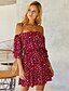 cheap Casual Dresses-Women&#039;s Sheath Dress Short Mini Dress - Short Sleeve Leopard Summer Off Shoulder Elegant Cotton Slim 2020 White Red Khaki S M L XL