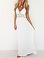 cheap Boho Dresses-Women&#039;s Lace Maxi long Dress White Sleeveless Solid Color Backless Mesh Spring V Neck Hot Casual Streetwear 2021 S M L XL