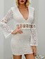 cheap Elegant Dresses-DOUBLE CRAZY Women‘s Bodycon Short Mini Dress - Long Sleeve Solid Color Lace Layered Summer V Neck Casual Sexy Going out Beach Flare Cuff Sleeve 2020 White S M L
