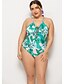 preiswerte Übergrössen Bademode-Damen Bademode Ein Stück Monokini Übergröße Badeanzug Blumen Tropisch mit Schnürung Grün Badeanzüge