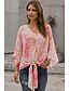 cheap Tops &amp; Blouses-Women&#039;s Blouse Shirt Tie Dye Asymmetric Knotted Print V Neck Tops Basic Top Red Light Blue